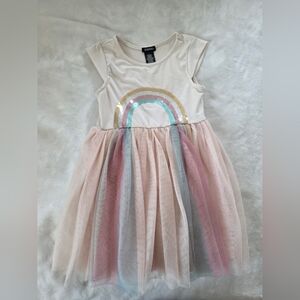 Zunie Soft Cream Colored Rainbow Sequin Tutu Dress with Tulle Skirt Size 6